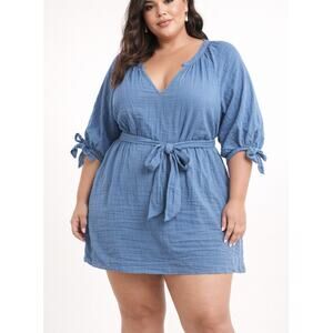 Summersalt Easy Breezy Gauzy Mini Dress Cover Up Blue 2X